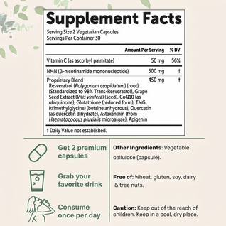NMN Complex - 1,000mg Per Serving, 60 Veggie Capsules
